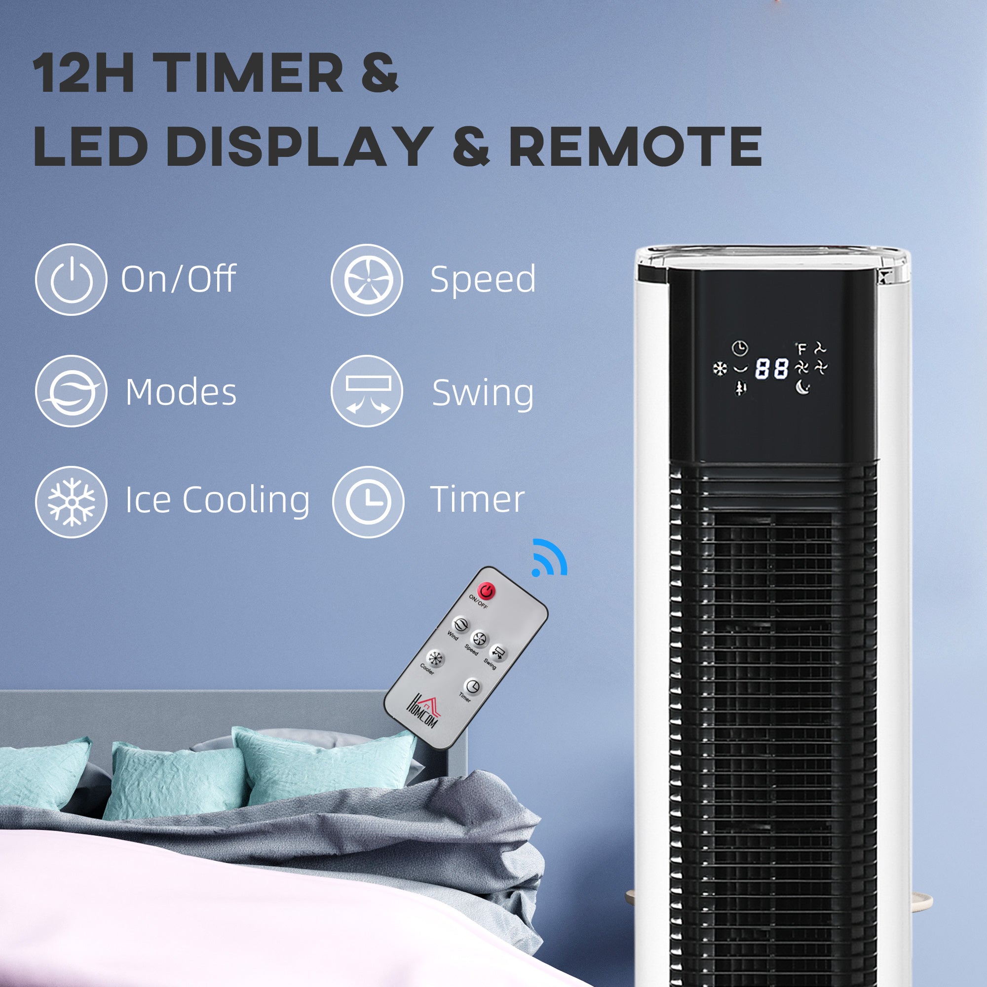 HOMCOM Portable Air Cooler, 6L Tank Humidifier Evaporative Ice Cooling Fan Water Conditioner Unit with 3 Modes, 3 Speed, Remote, Timer, Oscillating for Home Bedroom, White